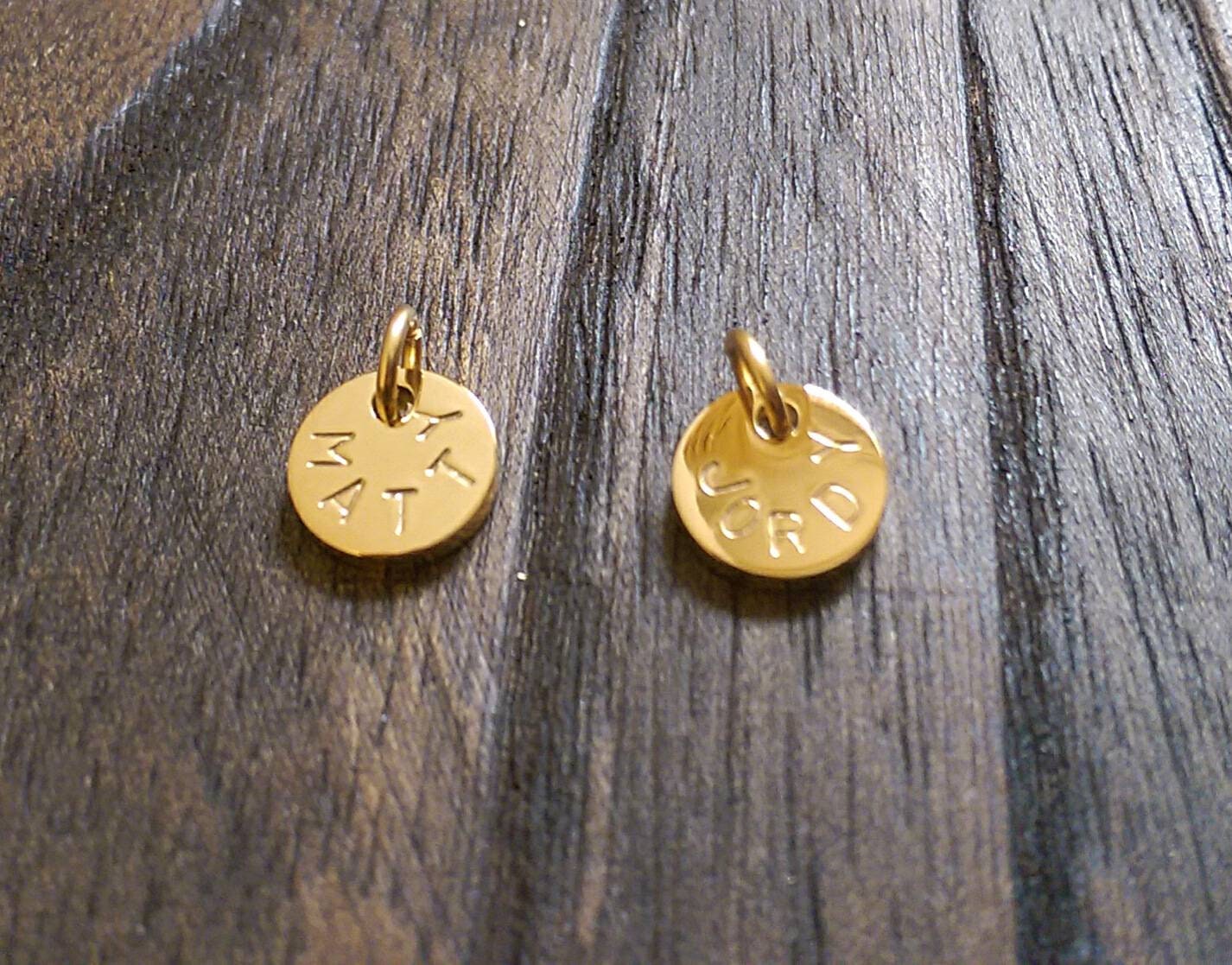 Personalised Gold Disc Charm, Disc with Jump Ring Only. Choose 8mm, 10mm, 12mm or 15mm, Add to Bracelet or Chain