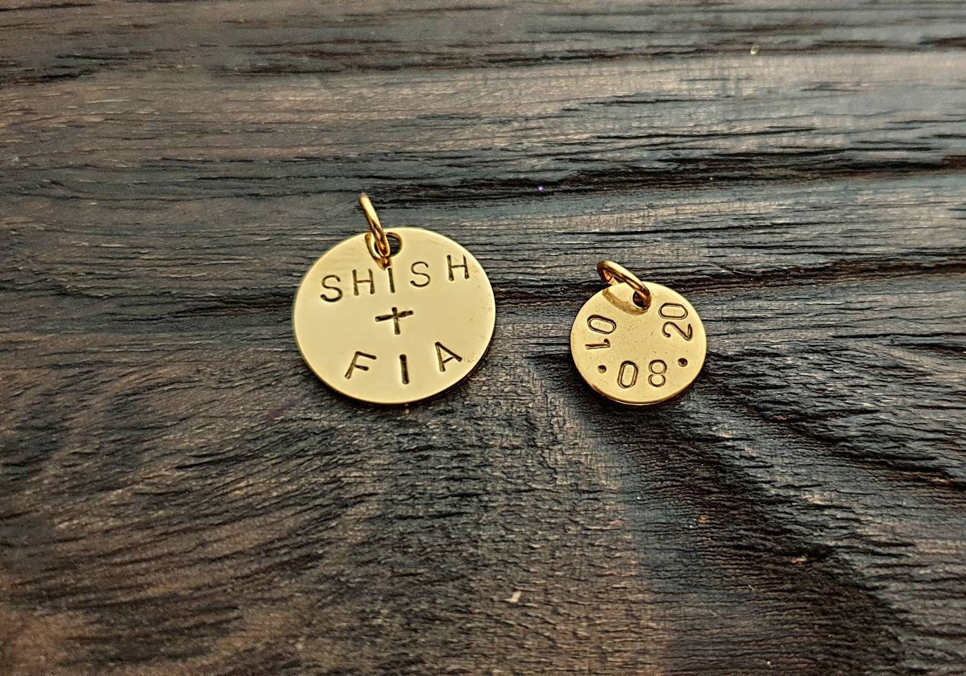 Personalised Gold Disc Charm, Disc with Jump Ring Only. Choose 8mm, 10mm, 12mm or 15mm, Add to Bracelet or Chain