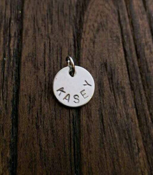 Personalised Hand Stamped Name Charm Disc Jump Ring. Choose 8mm, 10mm, 12mm & 15mm