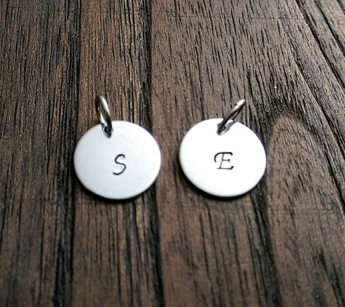 Personalised Hand Stamped Name Charm Disc Jump Ring. Choose 8mm, 10mm, 12mm & 15mm