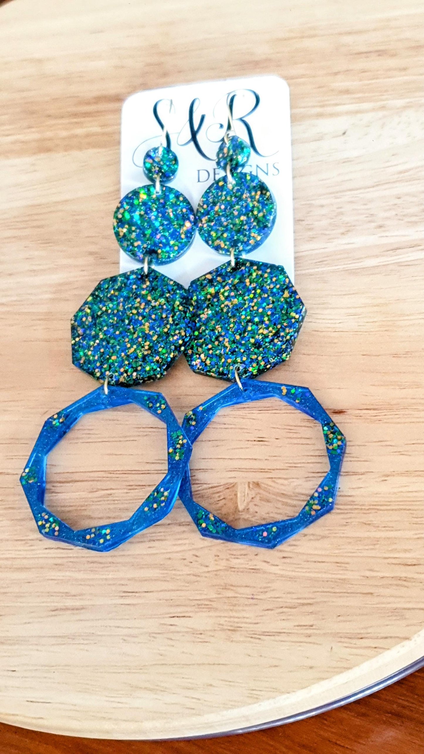 Luxury Long Resin Earrings, Hypoallergenic Stainless Steel Hooks, Glitter Geometric Statement Earrings, Bold Oversized Lightweight Jewellery