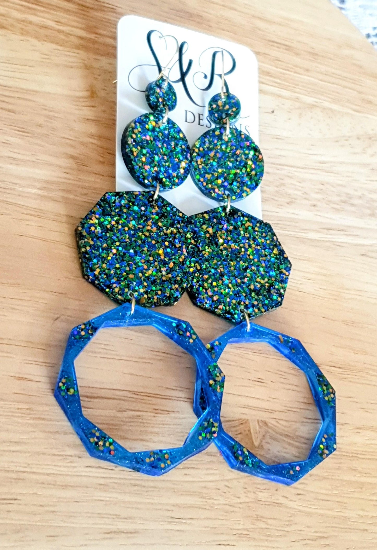 Luxury Long Resin Earrings, Hypoallergenic Stainless Steel Hooks, Glitter Geometric Statement Earrings, Bold Oversized Lightweight Jewellery