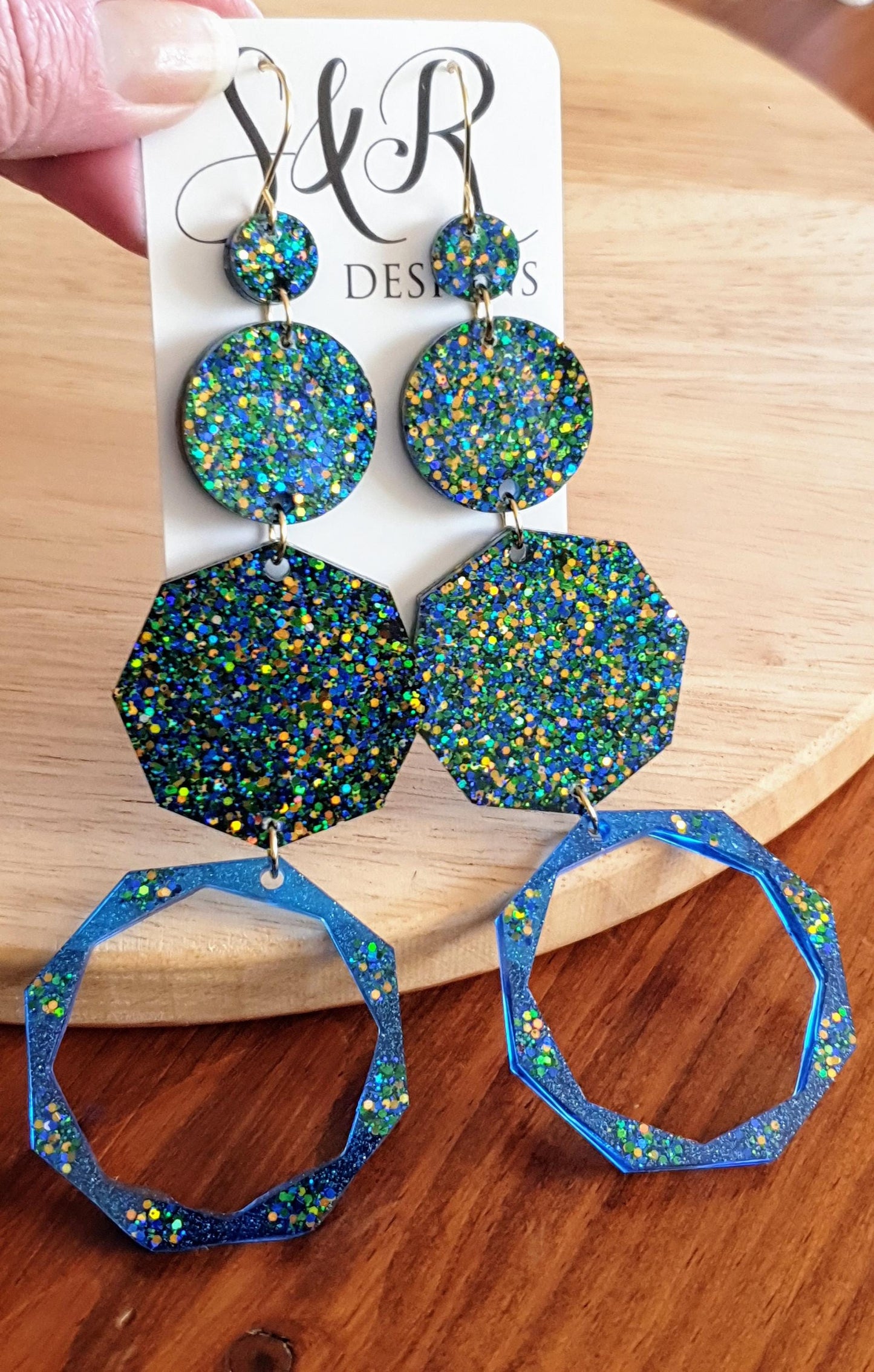 Luxury Long Resin Earrings, Hypoallergenic Stainless Steel Hooks, Glitter Geometric Statement Earrings, Bold Oversized Lightweight Jewellery