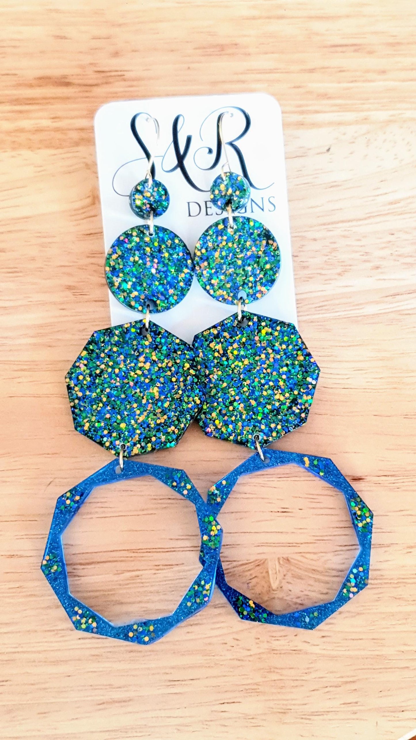 Luxury Long Resin Earrings, Hypoallergenic Stainless Steel Hooks, Glitter Geometric Statement Earrings, Bold Oversized Lightweight Jewellery