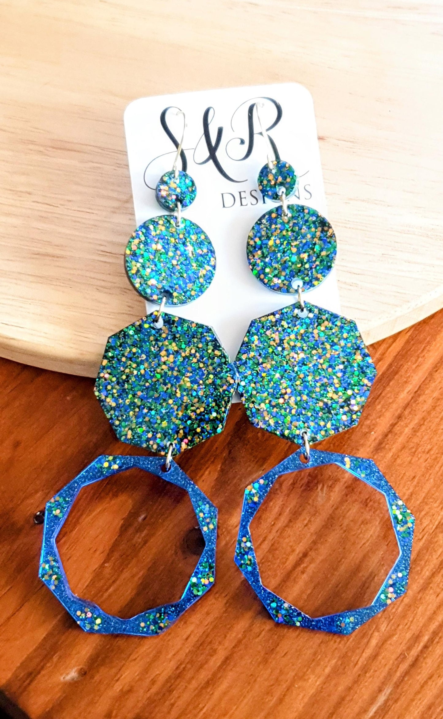 Luxury Long Resin Earrings, Hypoallergenic Stainless Steel Hooks, Glitter Geometric Statement Earrings, Bold Oversized Lightweight Jewellery