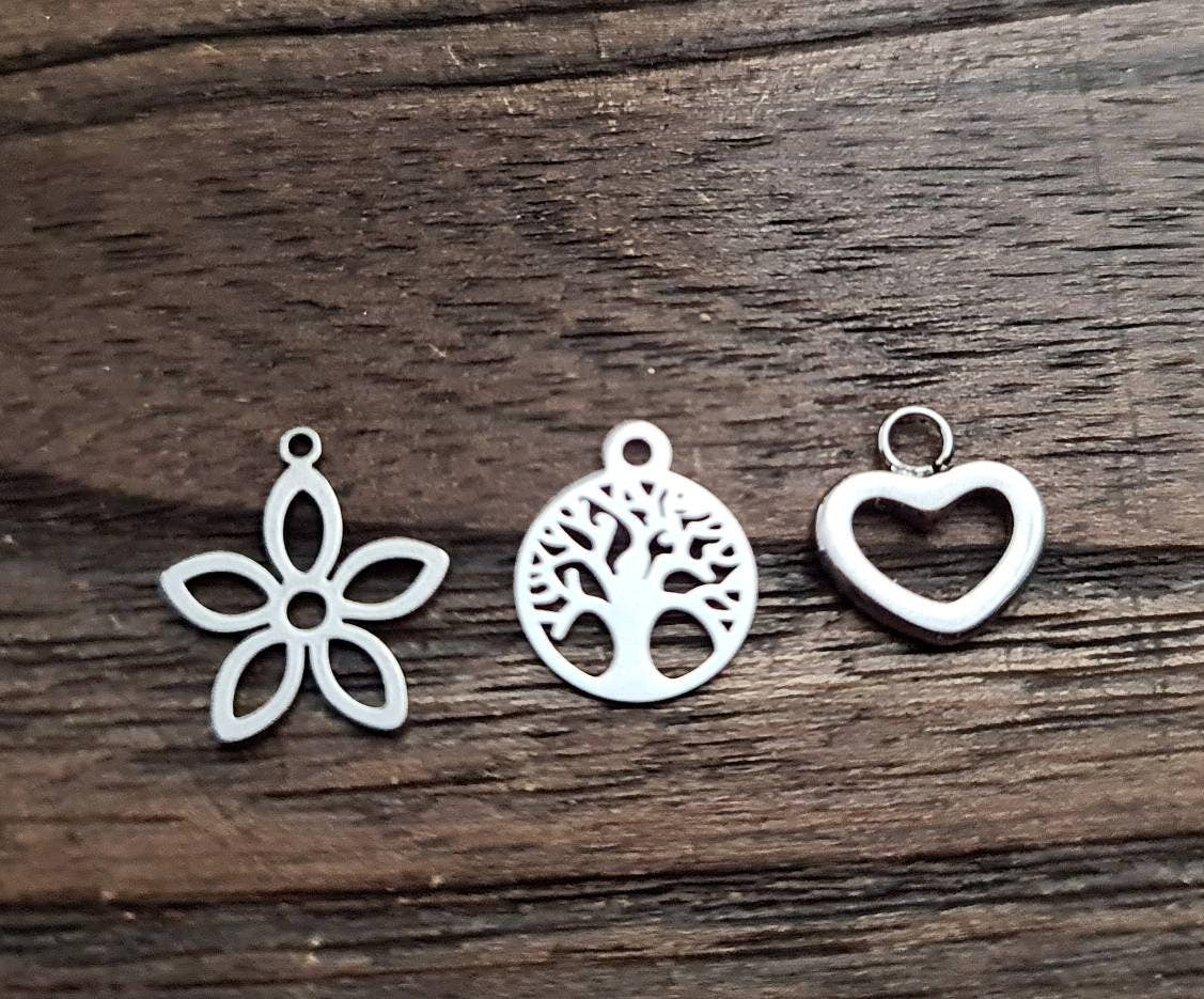 Add on Charm to Bracelet or Necklace, Personalised Hand Stamped Charm, Owl, Ladybug, Evil Eye, Key, Flower, Heart, Star with Jump Ring