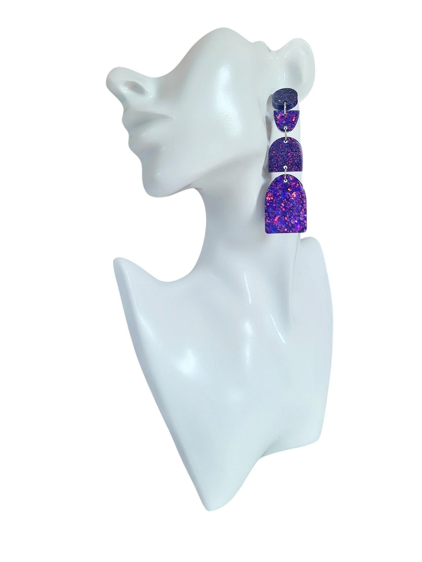 Multi Deep Purple Arch Dangle Earrings, Statement Earrings, Purple Glitter Dangle Stud Earrings