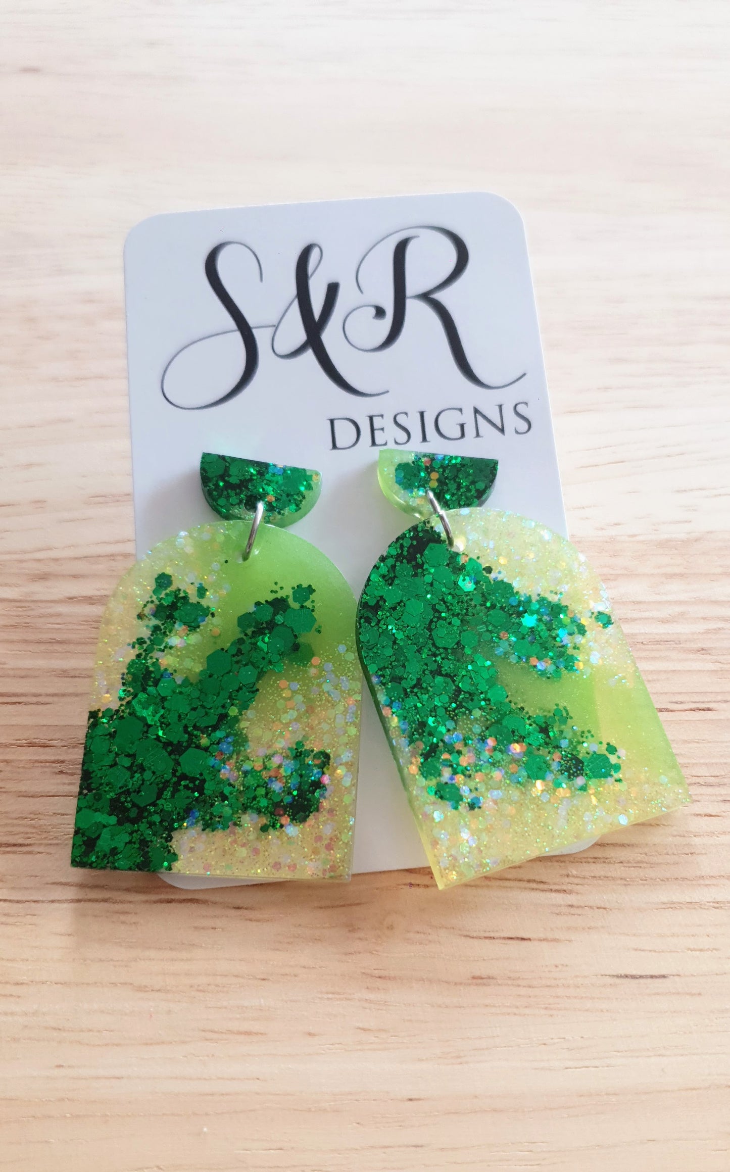 Emerald Green Lime Glitter Arch Earrings, Metalic Green With Holographic Fine Glitter Handmade Resin Dangles, Statement Earrings