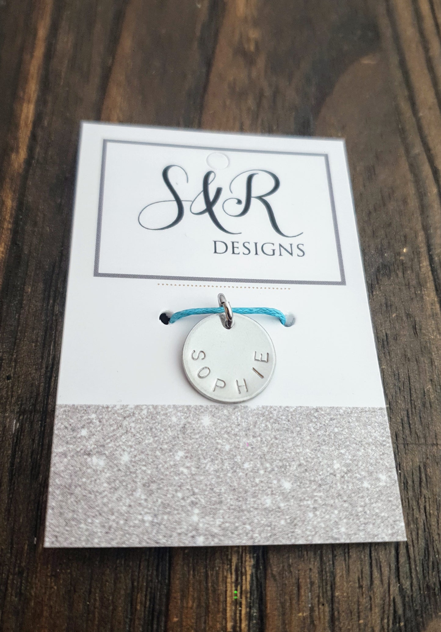 Personalised Hand Stamped Name Charm Disc Jump Ring. Choose 8mm, 10mm, 12mm & 15mm