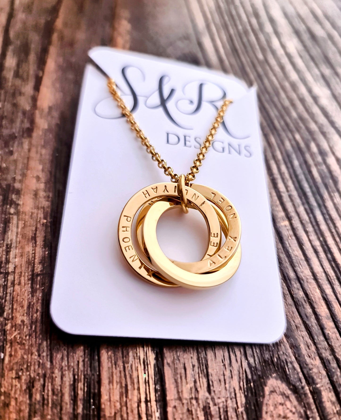 Russian Connecting Ring Necklace Personalised Hand Stamped 25mm Rings