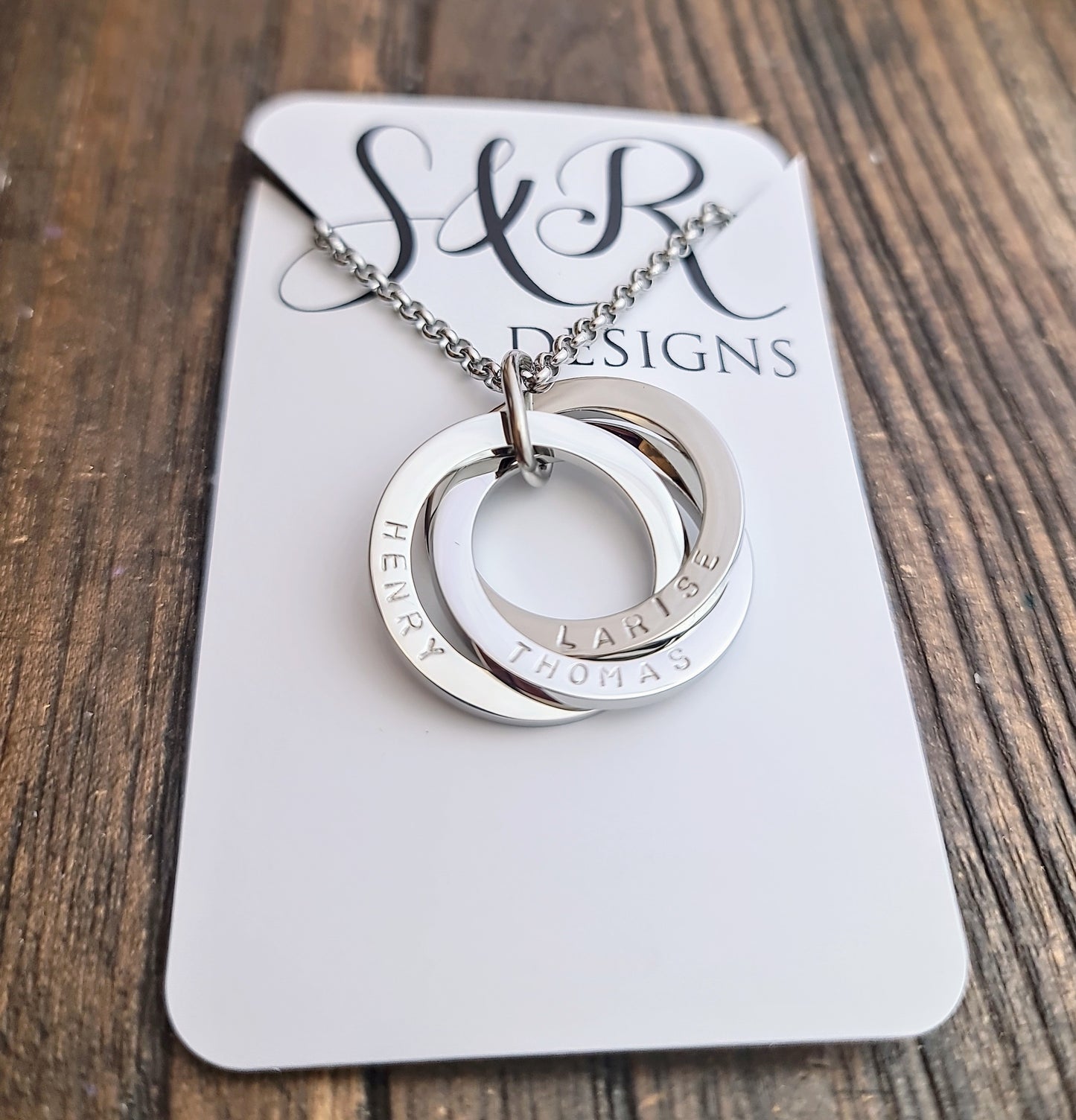 Russian Connecting Ring Necklace Personalised Hand Stamped 25mm Rings