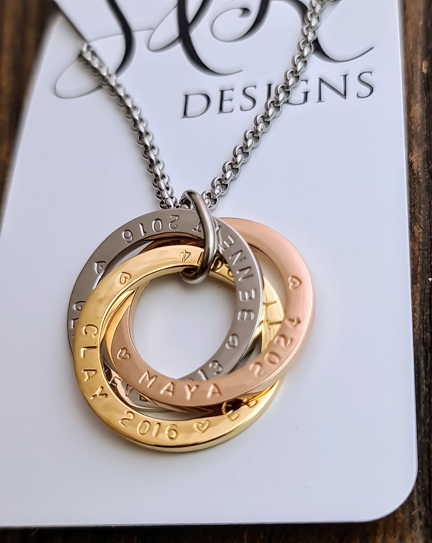 Russian Connecting Ring Necklace Personalised Hand Stamped 25mm Rings