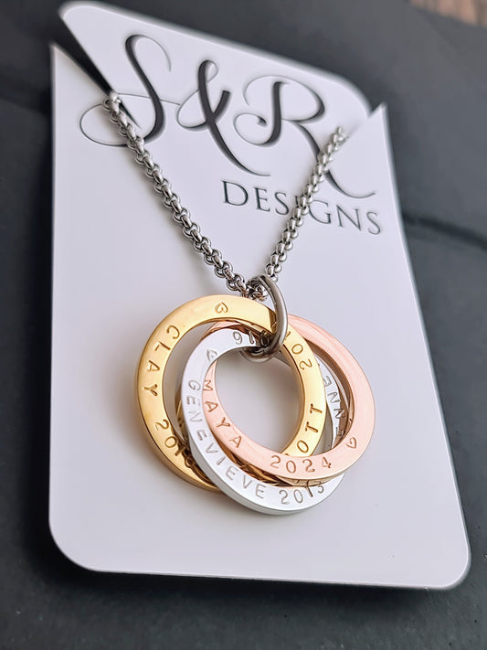 Russian Connecting Ring Necklace Personalised Hand Stamped 25mm Rings