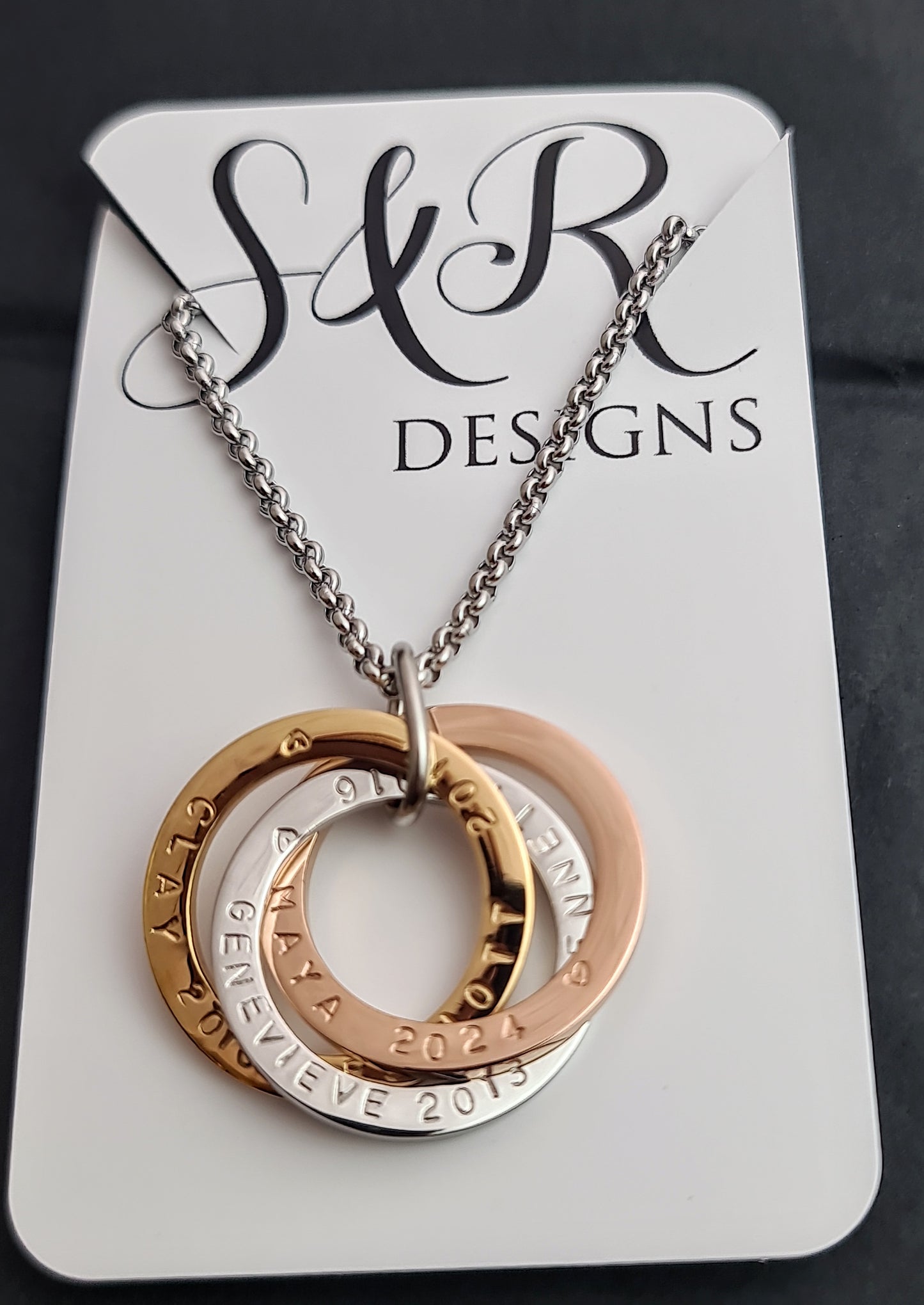 Russian Connecting Ring Necklace Personalised Hand Stamped 25mm Rings