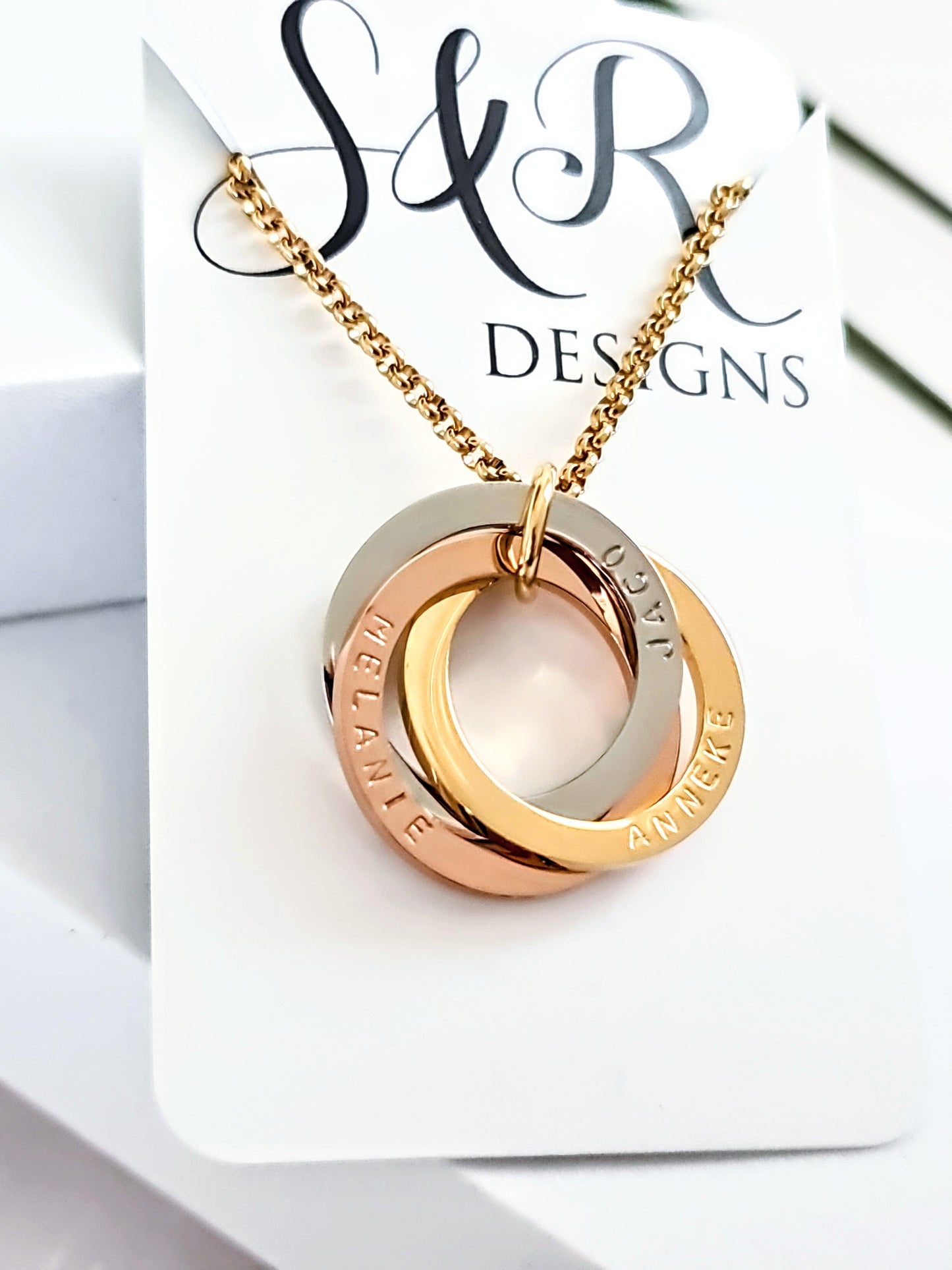 Russian Connecting Ring Necklace Personalised Hand Stamped 25mm Rings