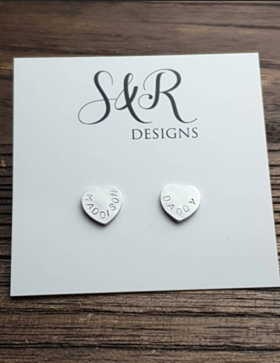 Personalised Heart Stud Earrings, Hand Stamped Stud Earrings Choose Silver, Gold Rose Gold 10mm