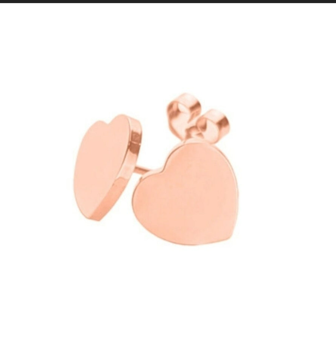 Personalised Heart Stud Earrings, Hand Stamped Stud Earrings Choose Silver, Gold Rose Gold 10mm
