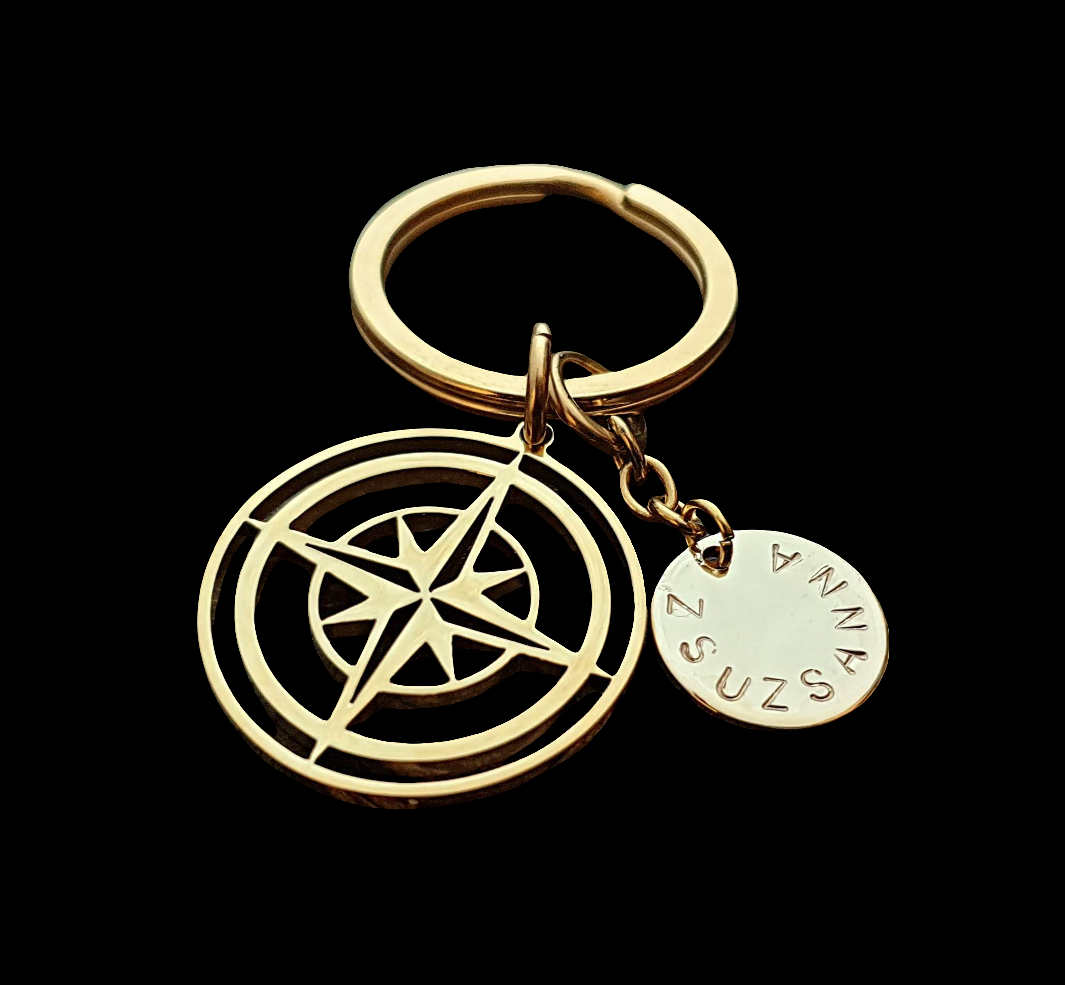 Personalised Hand Stamped Compass Key Ring Stainless Steel, Fathers Day Gift, Journey Gift