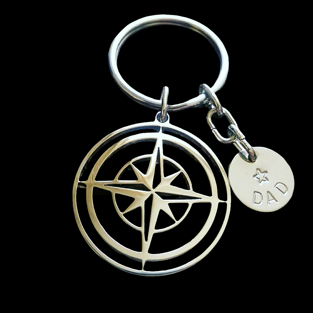 Personalised Hand Stamped Compass Key Ring Stainless Steel, Fathers Day Gift, Journey Gift