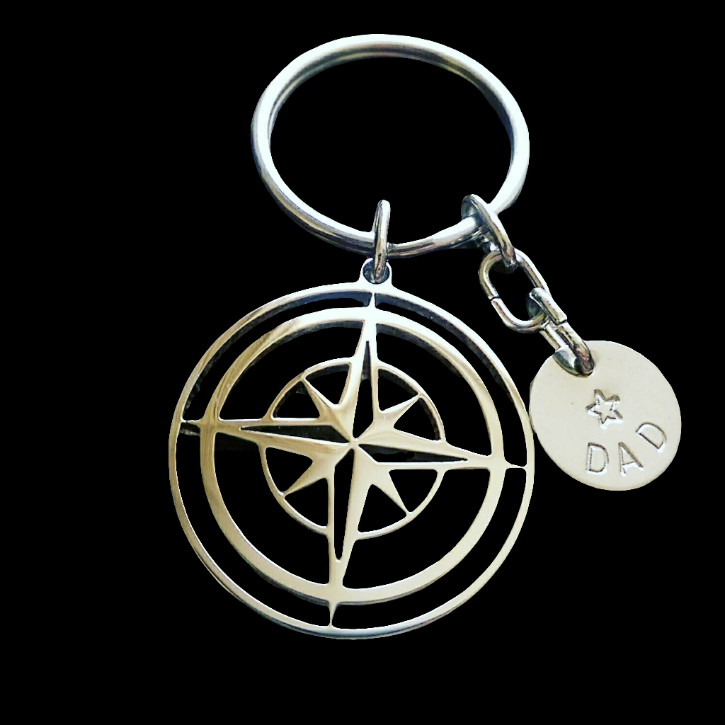 Personalised Hand Stamped Compass Key Ring Stainless Steel, Fathers Day Gift, Journey Gift