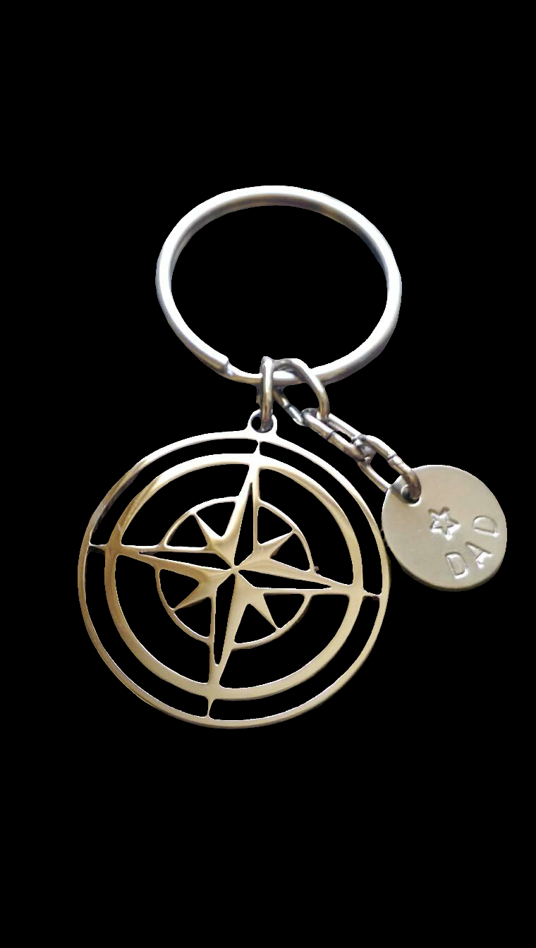 Personalised Hand Stamped Compass Key Ring Stainless Steel, Fathers Day Gift, Journey Gift