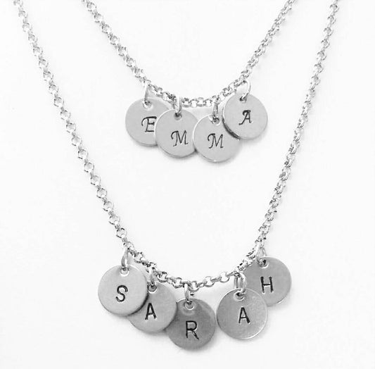 Stainless Steel Personalised Name Initial Small Disc Stamped Necklace, Minimalist Necklace
