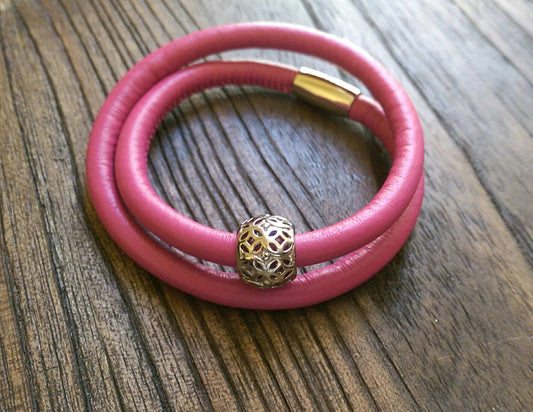 Double Wrap Leather Bracelet Bangle, with Stainless Steel Charm Last One in each colour