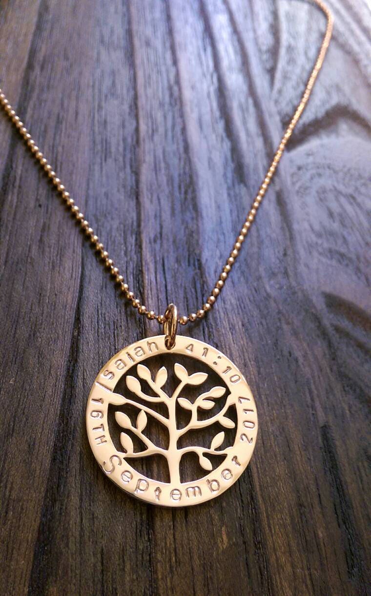 Personalized Tree of Life Necklace, Hand Stamped Name Necklace Design Pendant Stainless Steel. Mothers Day, Sister, Grandmother,  Kids Names