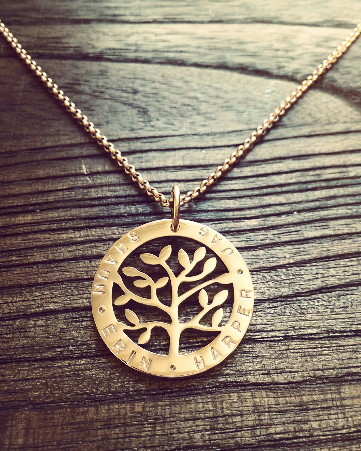 Personalized Tree of Life Necklace, Hand Stamped Name Necklace Design Pendant Stainless Steel. Mothers Day, Sister, Grandmother,  Kids Names