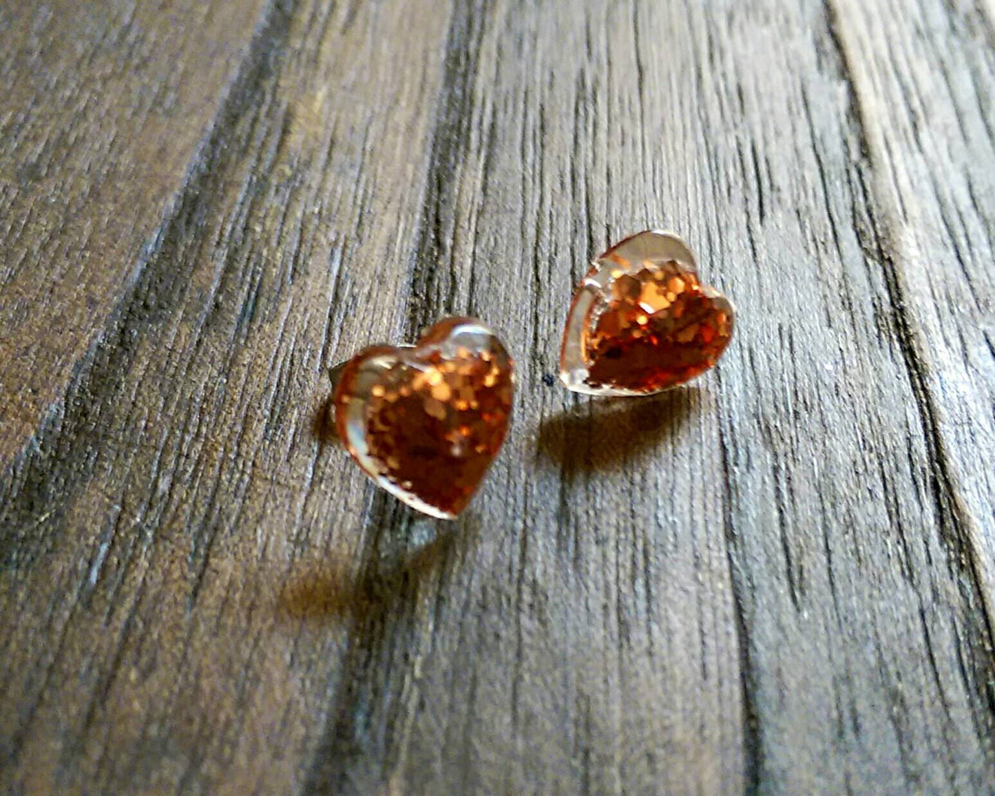 Heart Shaped Stud Earrings, Handmade resin mixed with glitter. Choose a colour