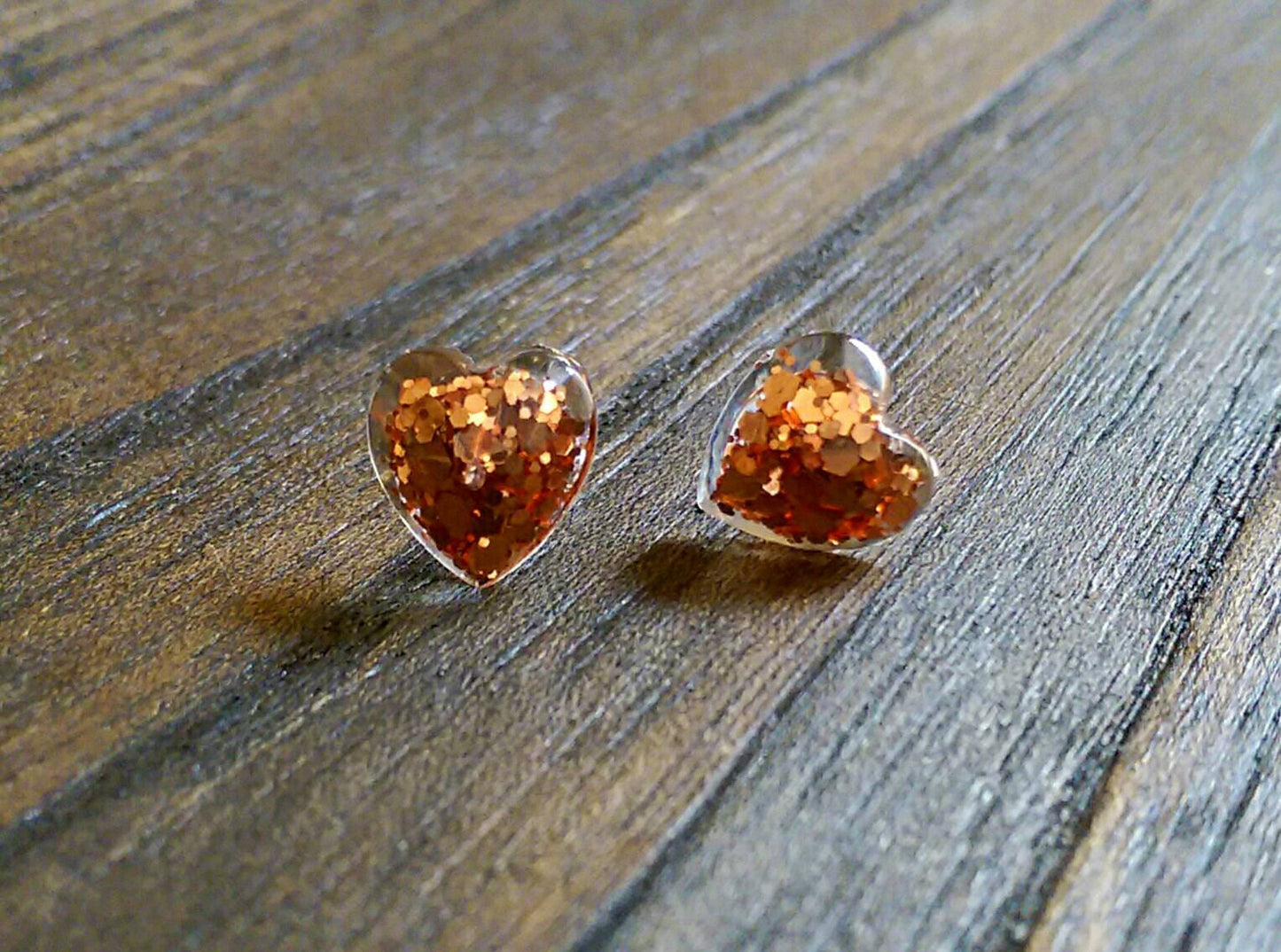 Heart Shaped Stud Earrings, Handmade resin mixed with glitter. Choose a colour
