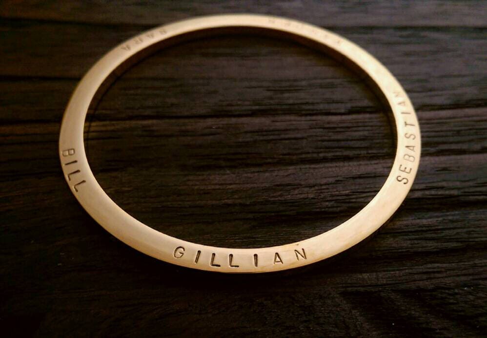 Double Sided Bangle, Hand Stamped Personalised Bangle, Stainless Steel Choose Colour Silver Gold Rose Gold & Size,  Mothers Day,  Birthday