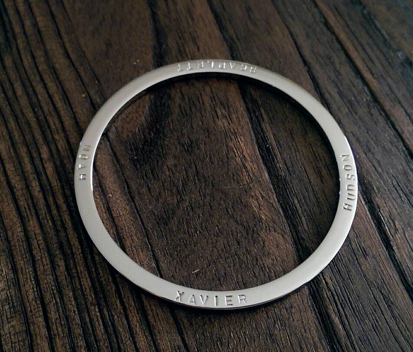 Double Sided Bangle, Hand Stamped Personalised Bangle, Stainless Steel Choose Colour Silver Gold Rose Gold & Size,  Mothers Day,  Birthday