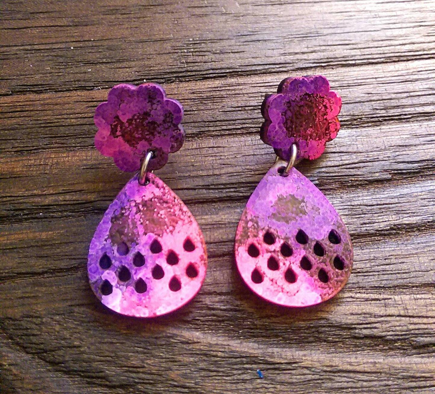 Teardrop Earrings, Resin Earrings, Pink and Purple Mix Colour Earrings, Stainless Steel Earrings