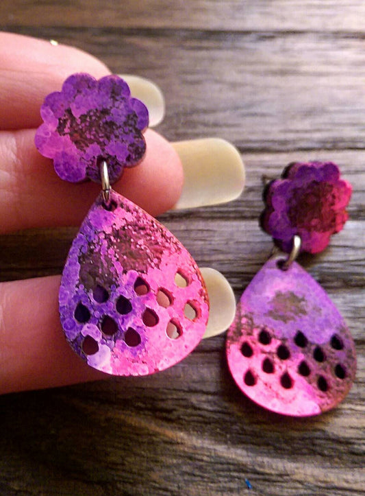 Teardrop Earrings, Resin Earrings, Pink and Purple Mix Colour Earrings, Stainless Steel Earrings