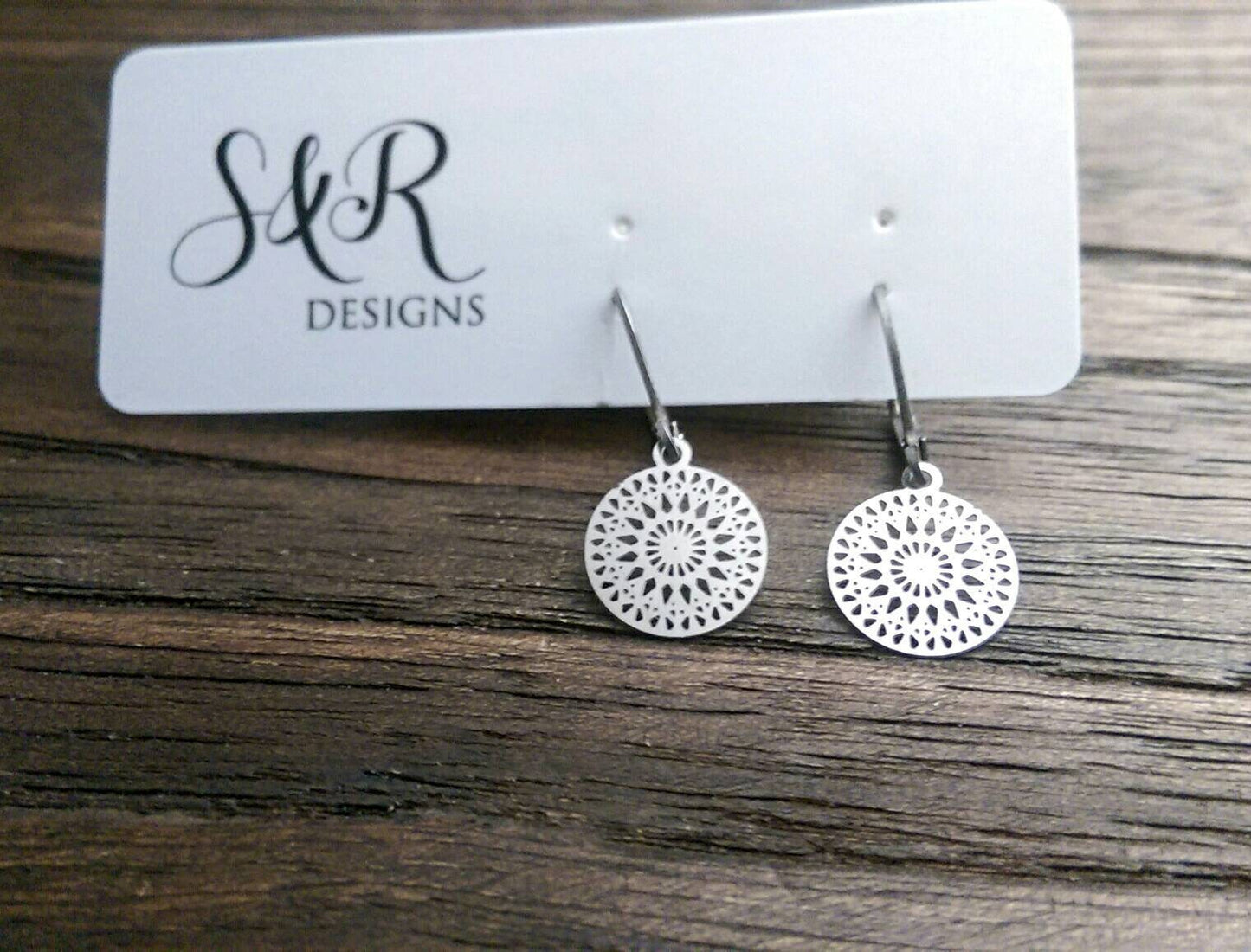 Circle Filigree Silver Stainless Steel Dangle Leverback Earrings.