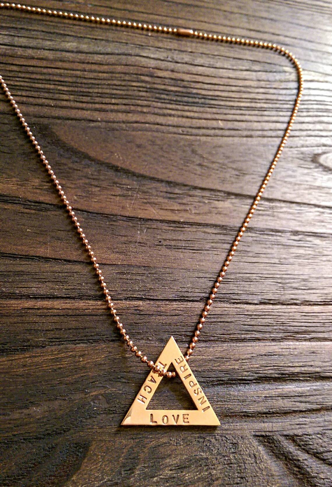Teachers Necklace, Teach, Inspire, Love. Stainless Steel Personalized Hand Stamped, Triangle Necklace, Teachers Gift, Made Ready to Post