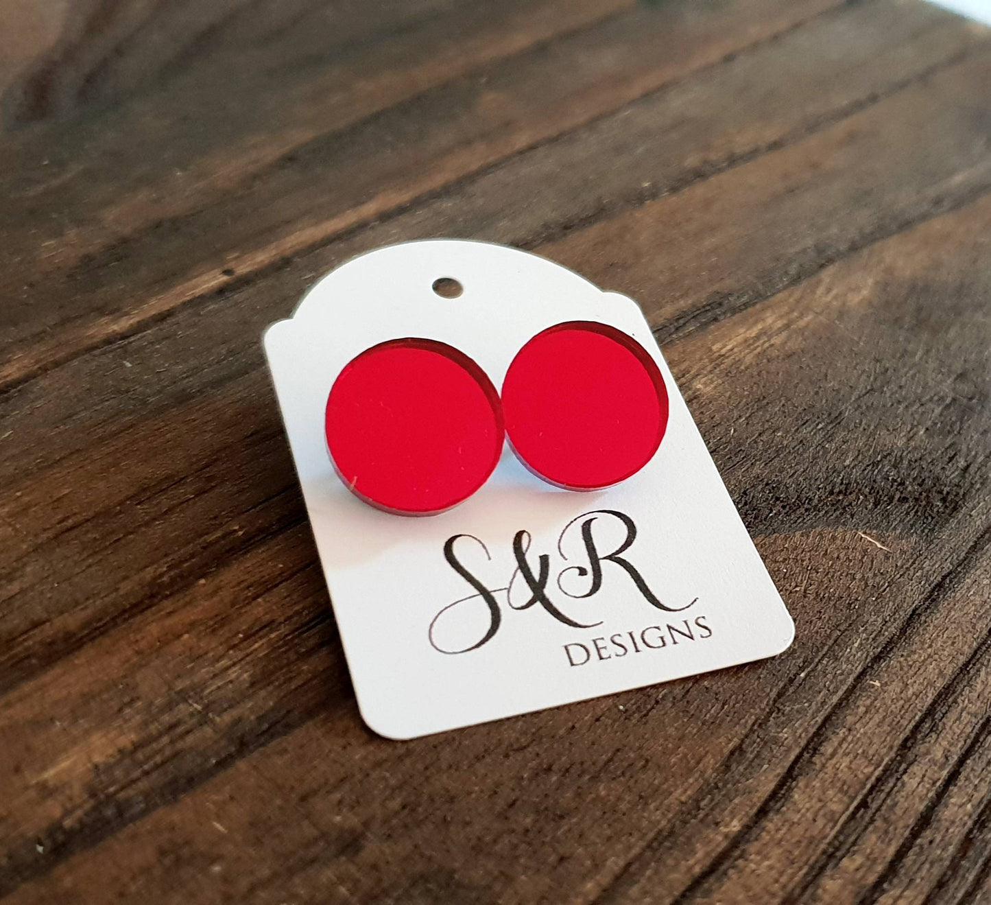 Burgandy Red Mirror Circle Stud Earrings, Acrylic Earrings, Stainless Steel Earrings.