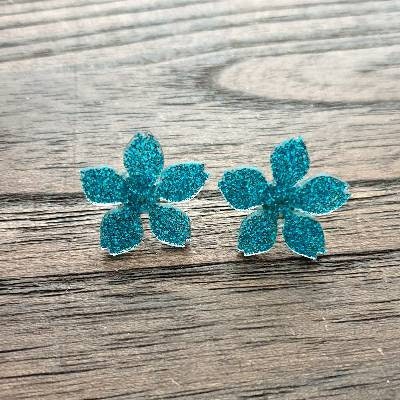 Flower Resin Earrings, Turquoise Glitter Earrings