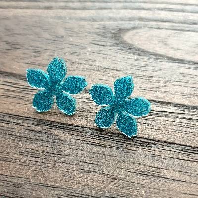 Flower Resin Earrings, Turquoise Glitter Earrings