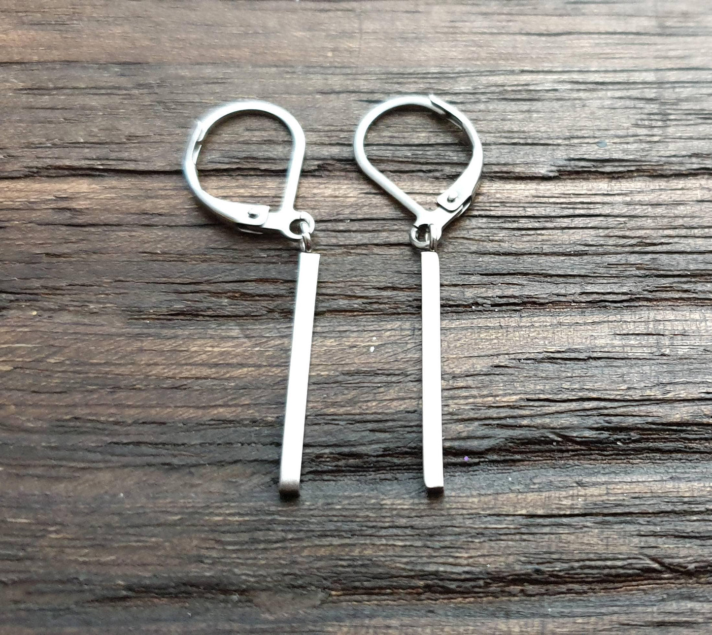 Bar Earrings, Stainless Steel Dangle Leverback Earrings, Hook Earrings.