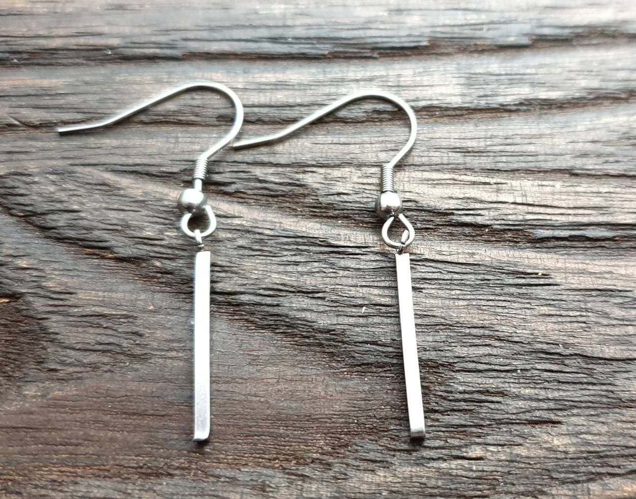 Bar Earrings, Stainless Steel Dangle Leverback Earrings, Hook Earrings.