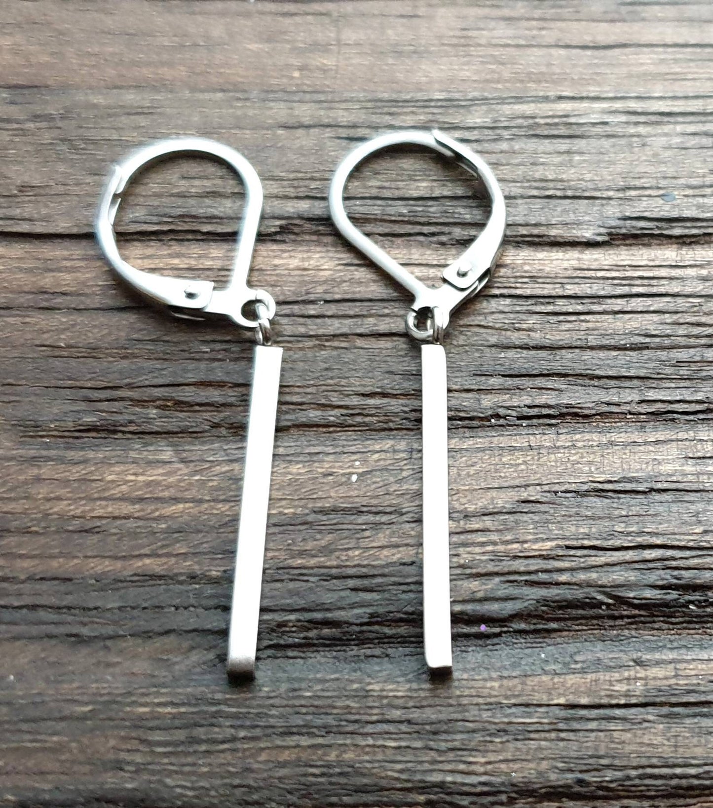 Bar Earrings, Stainless Steel Dangle Leverback Earrings, Hook Earrings.