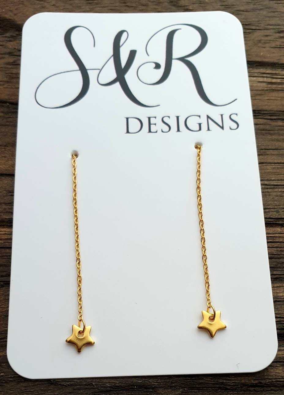 Tiny Star Gold Stainless Steel Dangle Thread Earrings, Gold Thread Earrings, Star threaders