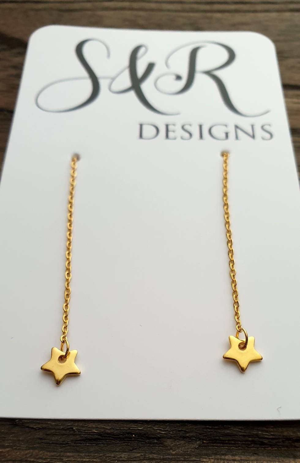 Tiny Star Gold Stainless Steel Dangle Thread Earrings, Gold Thread Earrings, Star threaders
