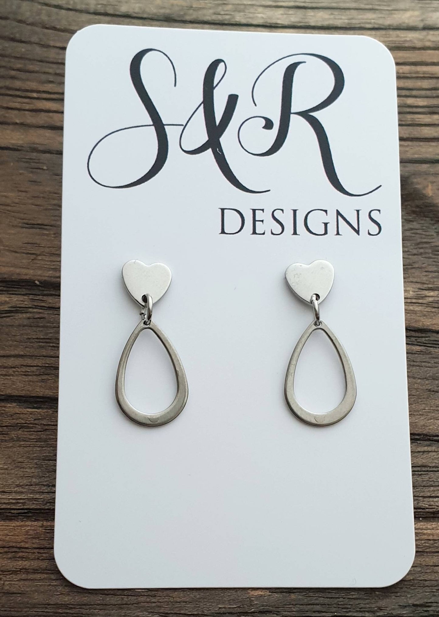 Teardrop Heart Dangle Earrings, Stainless Steel Dangles