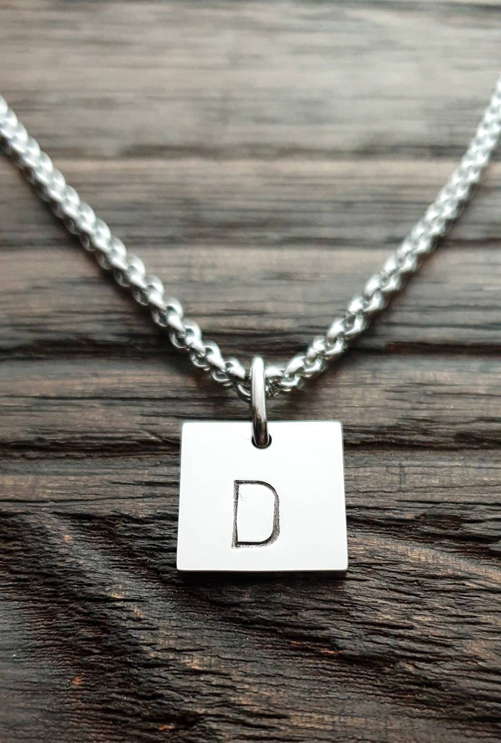 Personalised Square Necklace, Minimalist Necklace, Hand Stamped Name Necklace add Name, Date or Initials,  Personalized Gift