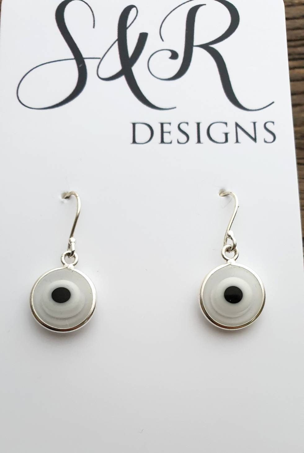 Evil Eye Dangle Earrings, Sterling Silver White Evil Eye Dangle Earrings, Mati Dangle Earrings