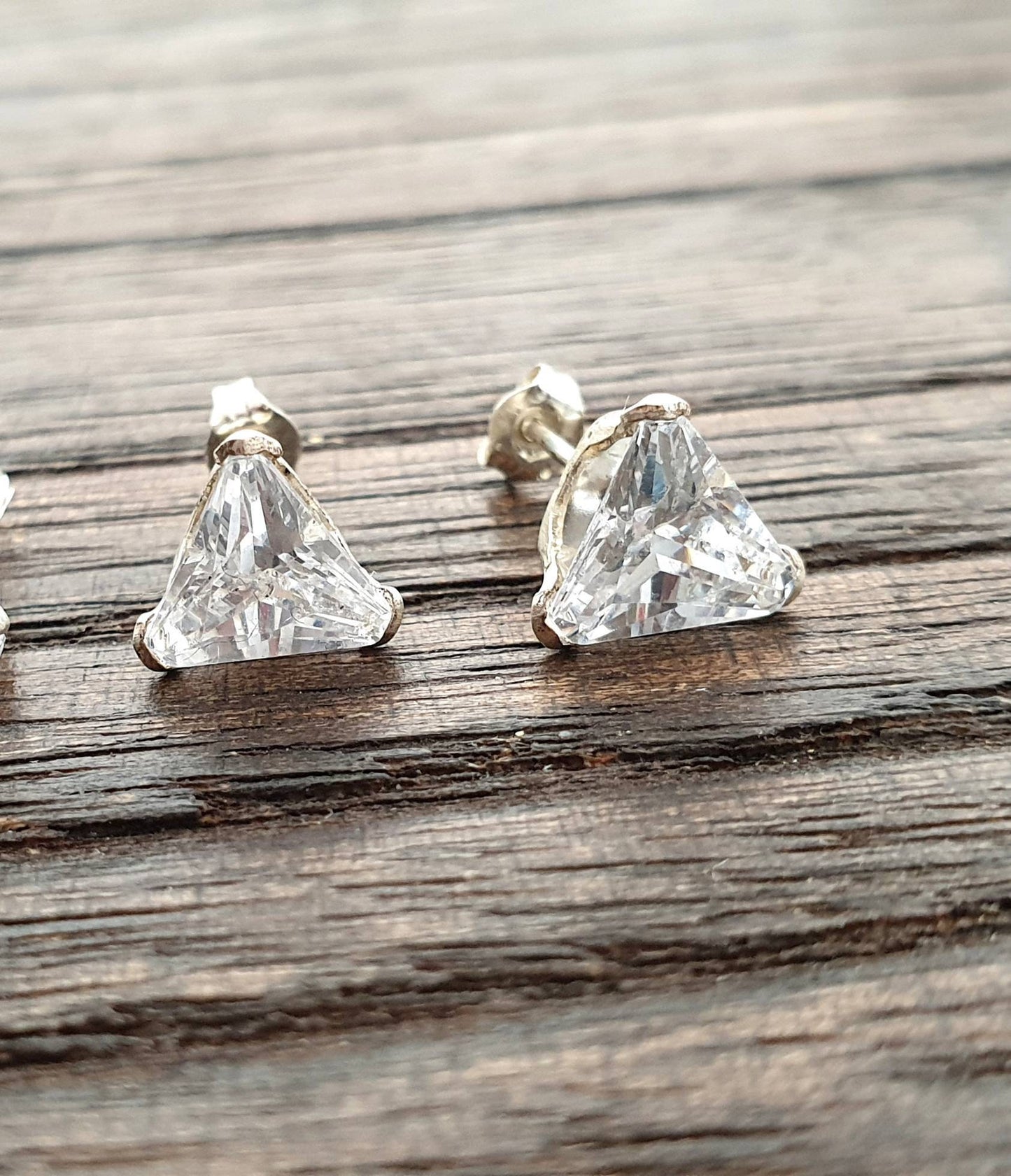 Sterling Silver CZ Triangle Cut Stud Earrings, Cubic Zirconia Clear Stud Earrings, Trillion Cz Studs, Trillion Cut Studs 5mm, 6mm, 7mm