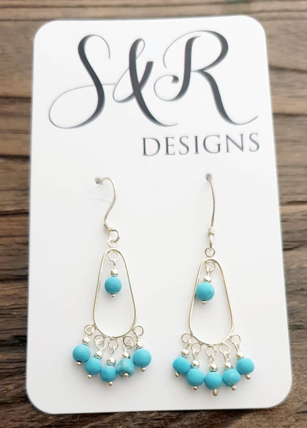 Sterling Silver Turquoise Beaded Dangle Earrings, Beaded Earrings
